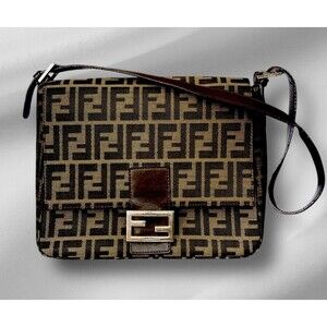 VTG RARE FENDI Zucca Pattern Shoulder Bag Hand Bag Mamma Baguette 71-15980-001